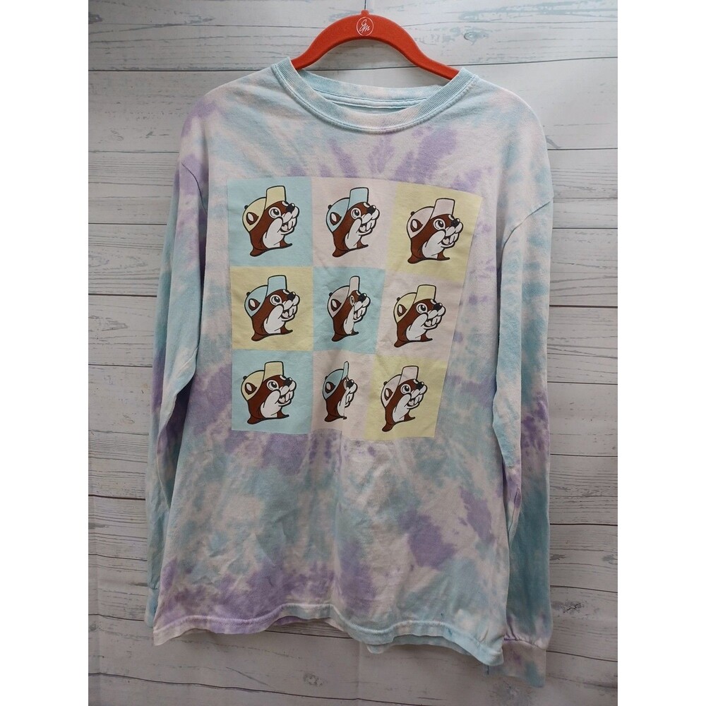 Bucees Tie Dye Shirt Sz M Long Sleeve Logo White Green Purple